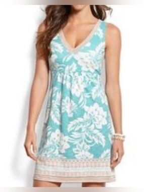 Tommy Bahama Turquoise and White Floral Mini Dress